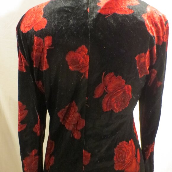 K.C. Spencer New York Women's Black / Red L/S V-Neck Velvet Cocktail Dress Sz:Lg - Picture 4 of 5
